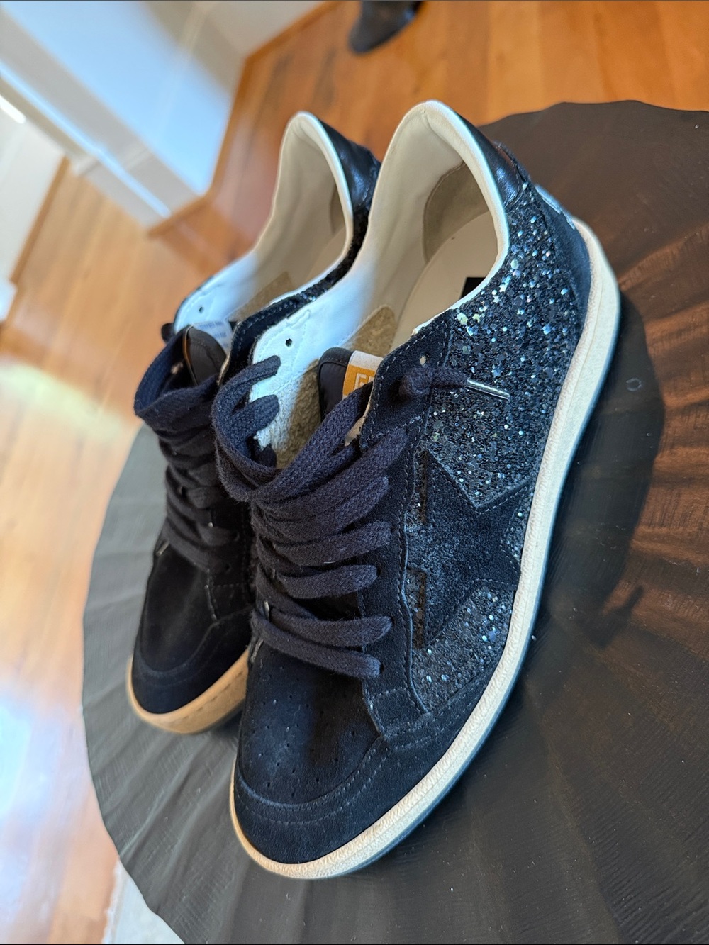 GOLDEN GOOSE Ballstar Black Glitter & Suede. Like New!! Authentic